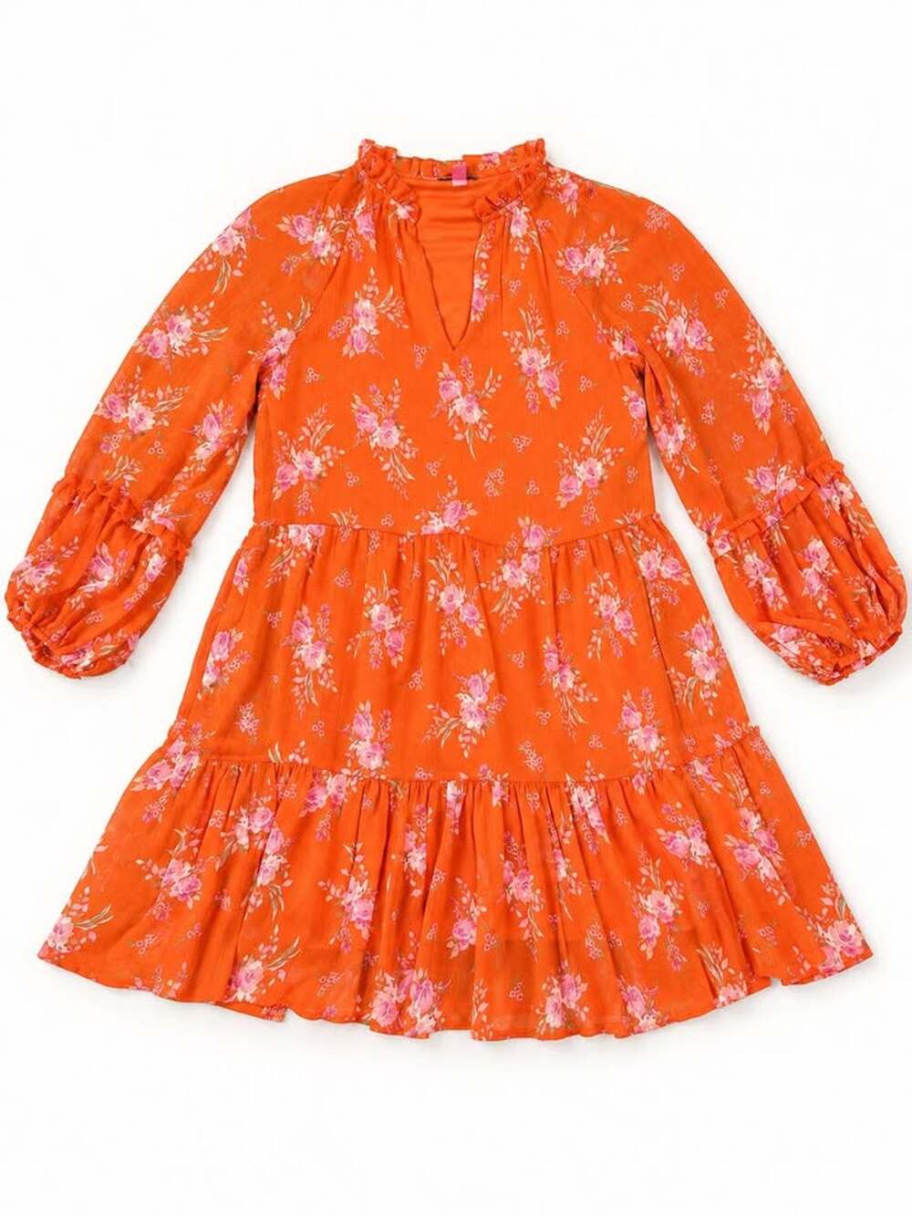 Vince Camuto Orange Floral Tiered Dress Size S